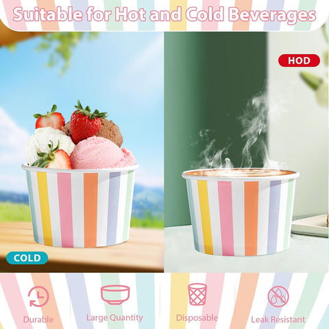 Close-up of rainbow stripe paper cup for ice cream and yogurt