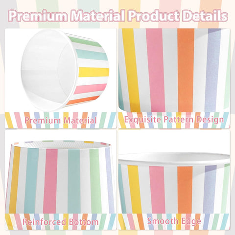 Stack of colorful stripe 12oz disposable ice cream cups