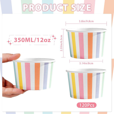 Striped dessert cups filled with treats on carnival party table