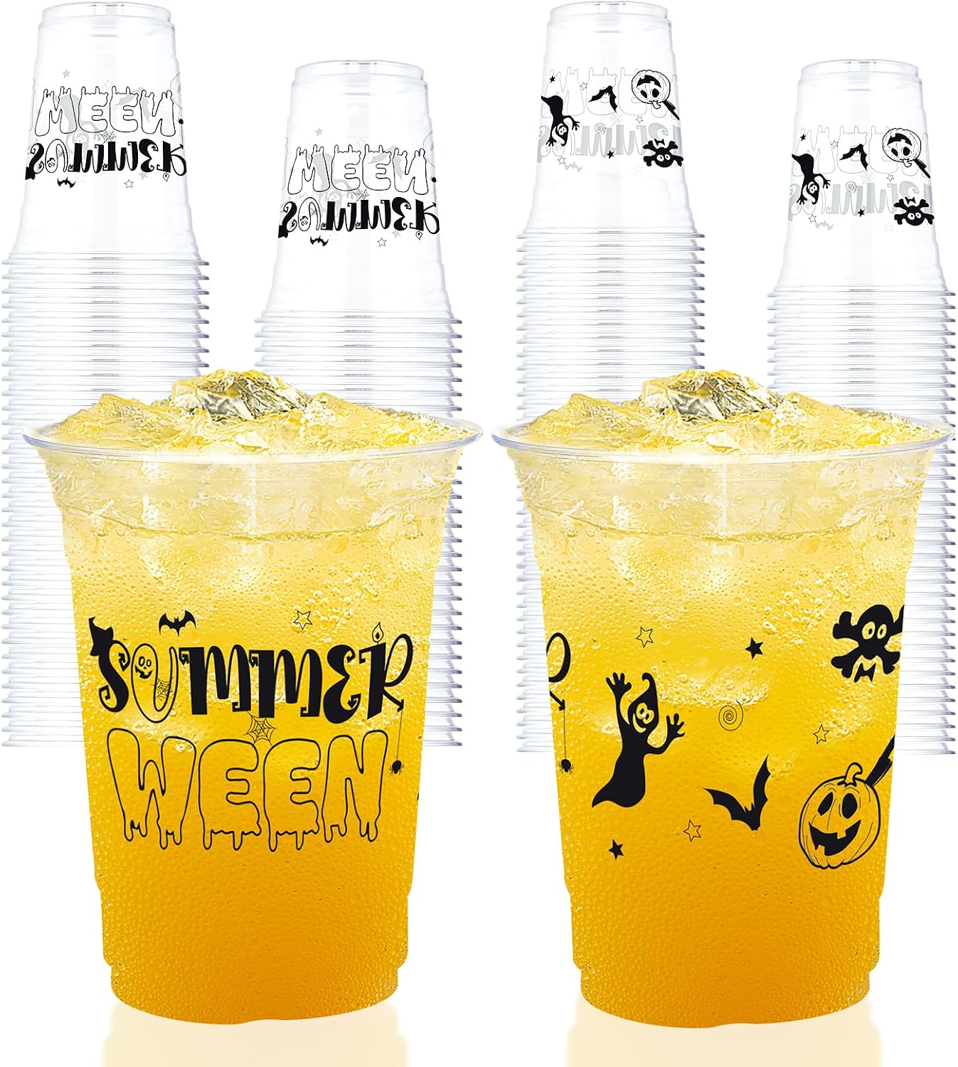 Grencian 50Pcs 16oz Summer Halloween Clear Plastic Cups