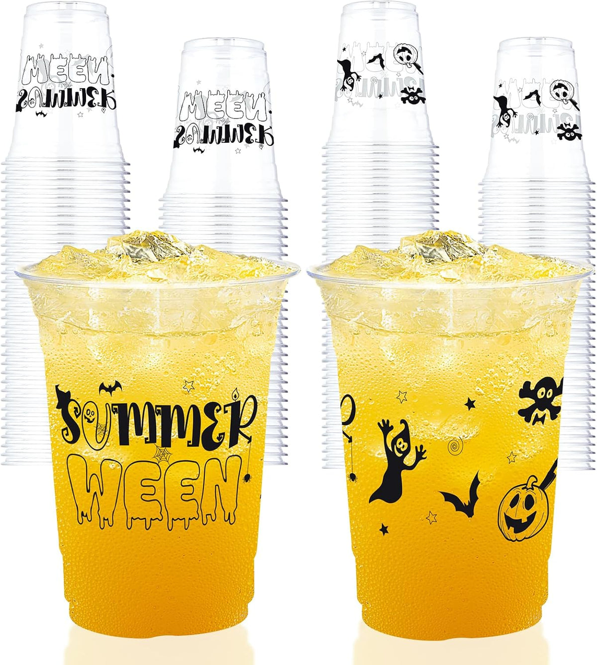 Grencian 50Pcs 16oz Summer Halloween Clear Plastic Cups