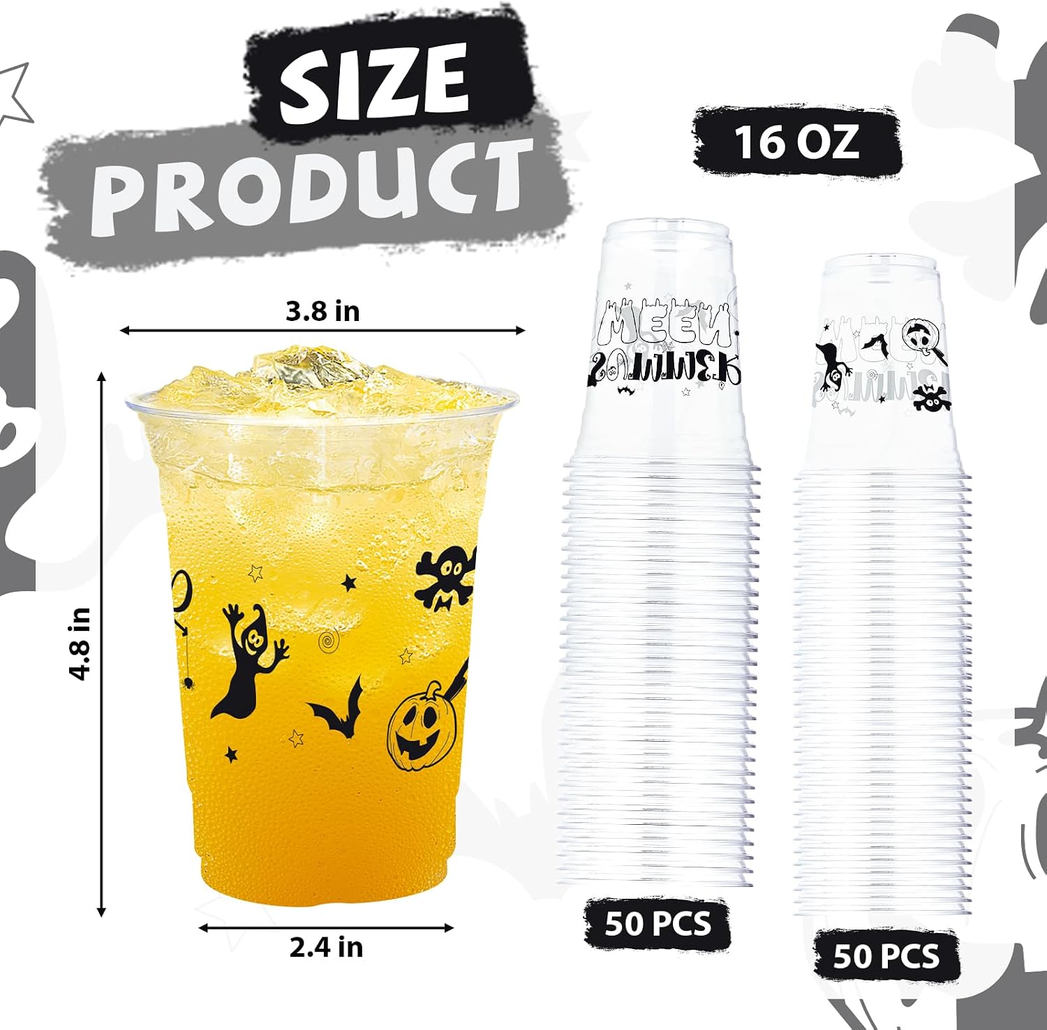 Full pack of 50 Summer Halloween clear plastic cups
