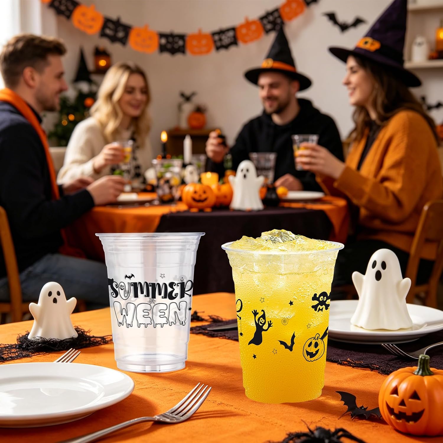 Summer Halloween table using the plastic cups