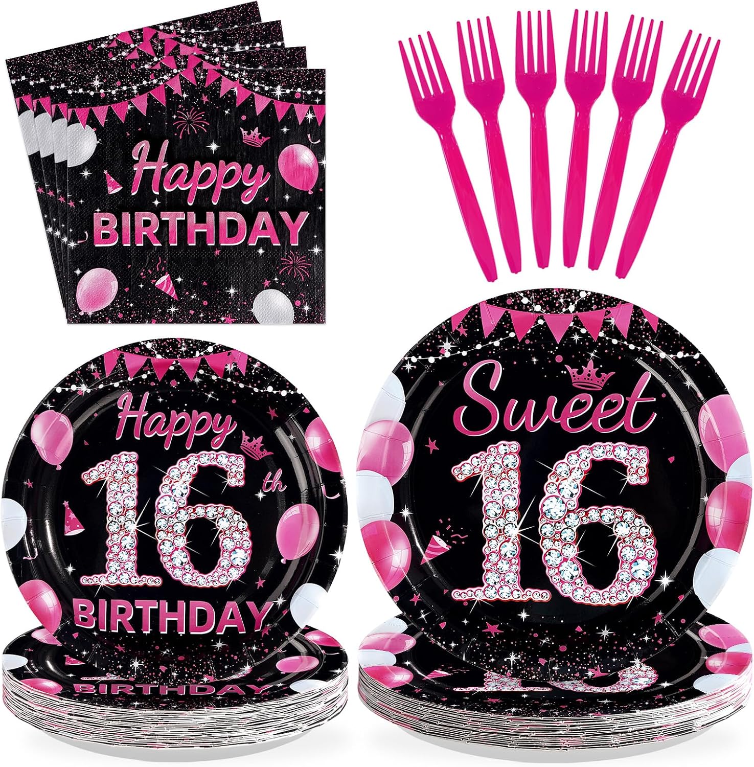 Grencian 96Pcs sweet 16th birthday plates and napkins set
