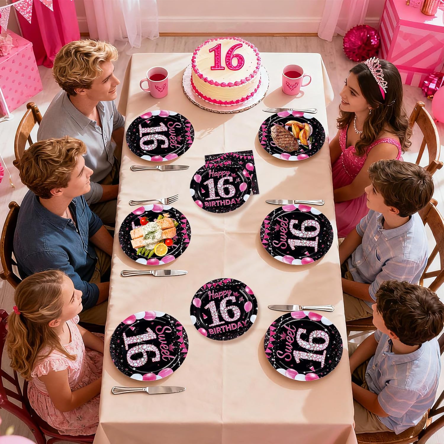 Kids celebrating at the sweet sixteen party table