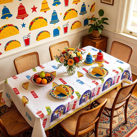 Package contents infographic showing 3 Grencian taco tablecloths