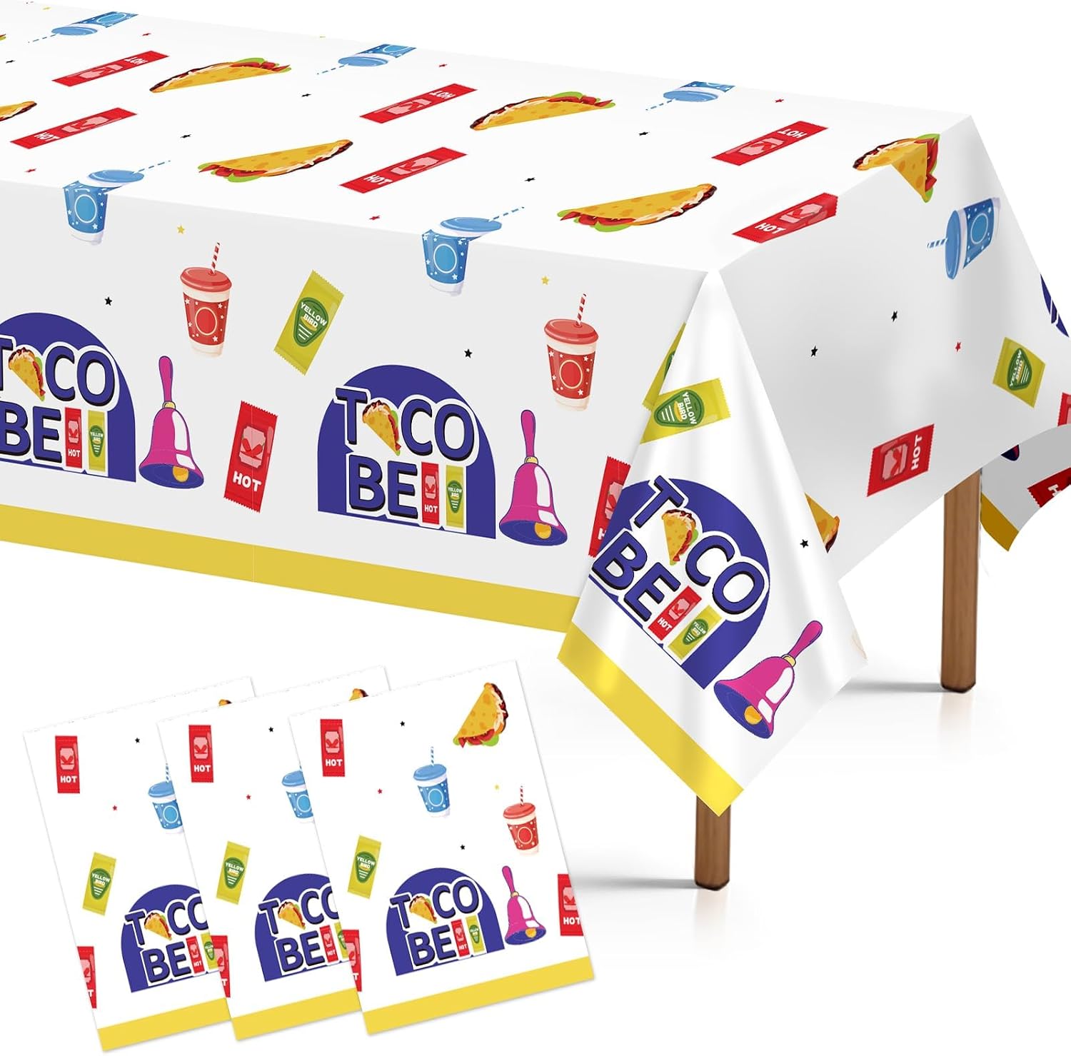 Grencian 3-piece cartoon taco tablecloth set with Mexican fiesta design