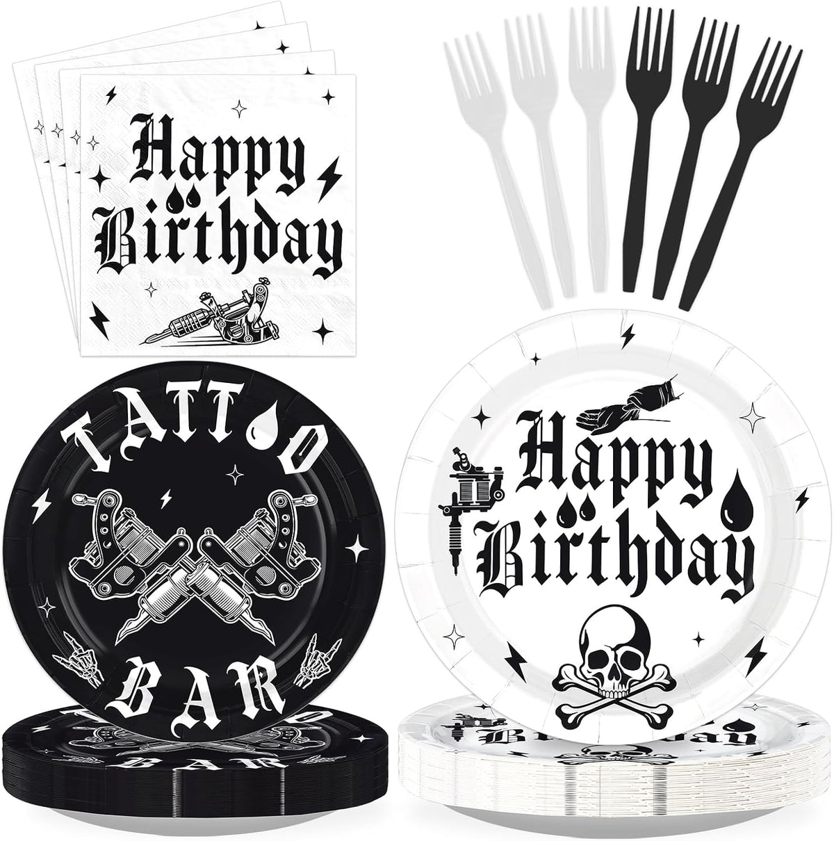 Grencian 96Pcs tattoo bar gothic birthday plates and napkins set
