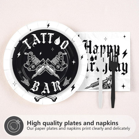 Tattoo bar and Happy Birthday plates from the gothic birthday set