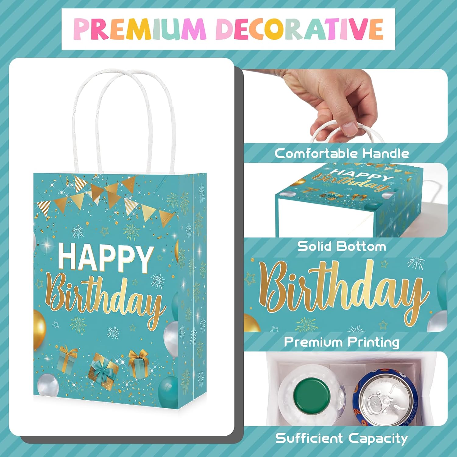 16Pcs Teal Gold Birthday Goodie Bags Turquoise - Grencian