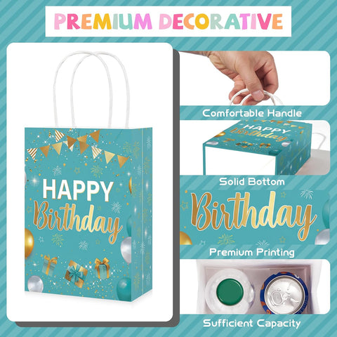16Pcs Teal Gold Birthday Goodie Bags Turquoise - Grencian