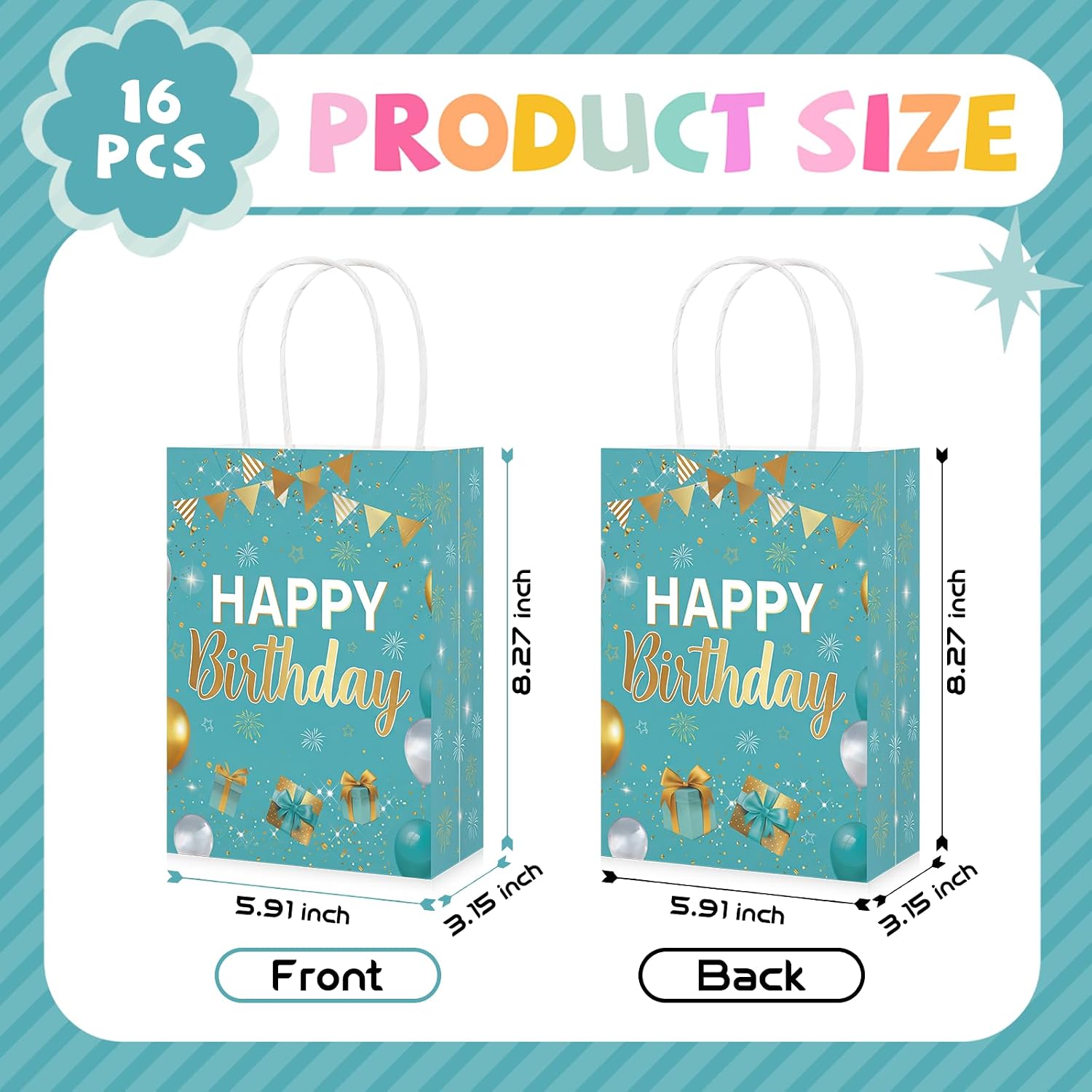 16Pcs Teal Gold Birthday Goodie Bags Turquoise - Grencian