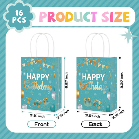 16Pcs Teal Gold Birthday Goodie Bags Turquoise - Grencian