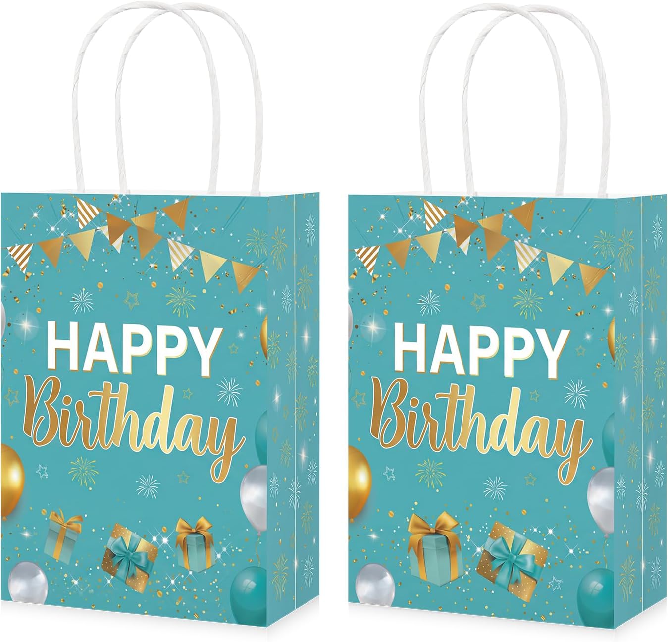 16Pcs Teal Gold Birthday Goodie Bags Turquoise - Grencian