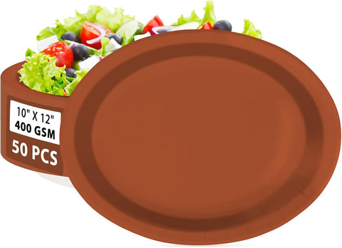 Grencian 50Pcs terracotta oval paper plates 10 by 12 inch