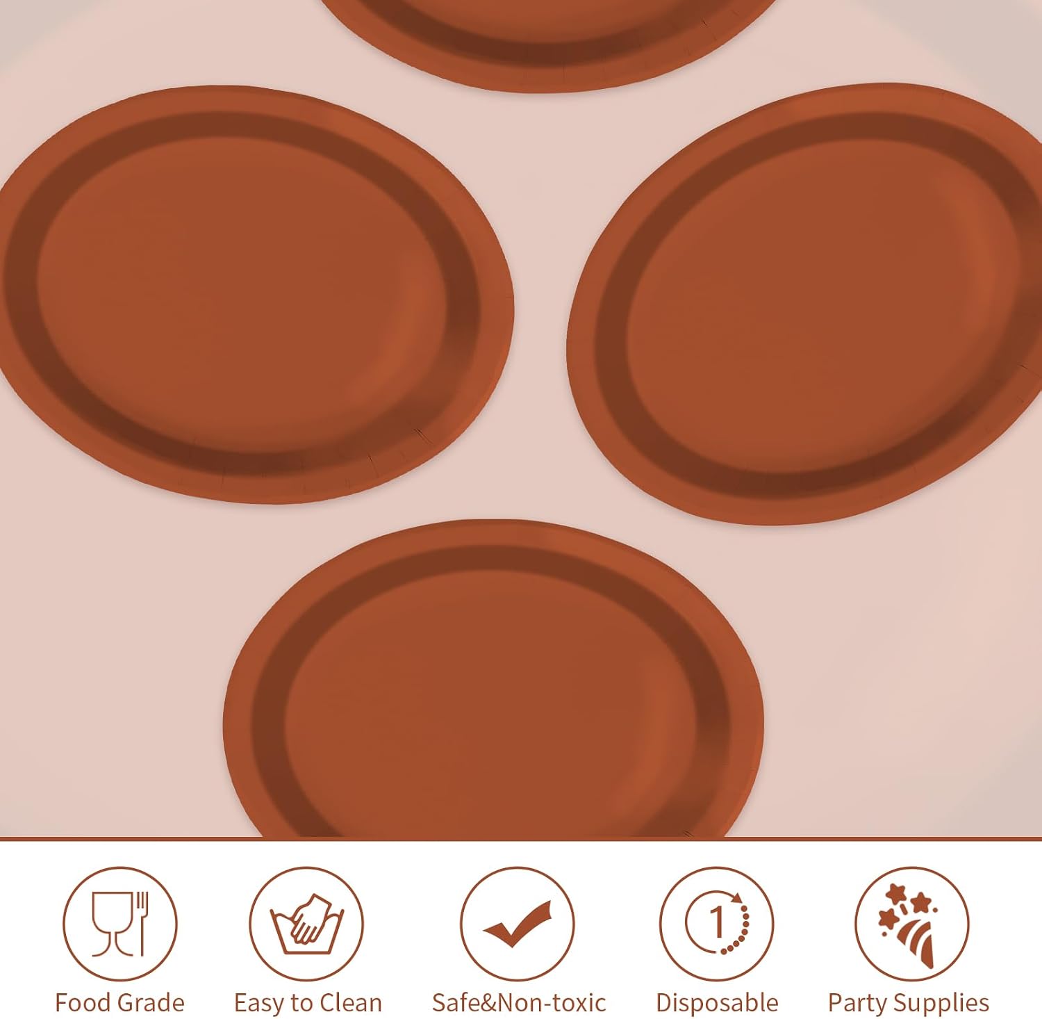 Solid terracotta oval plates stacked for a fall table setting