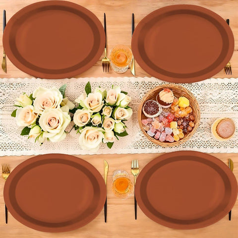 Fall table styled with the terracotta oval plate and salad