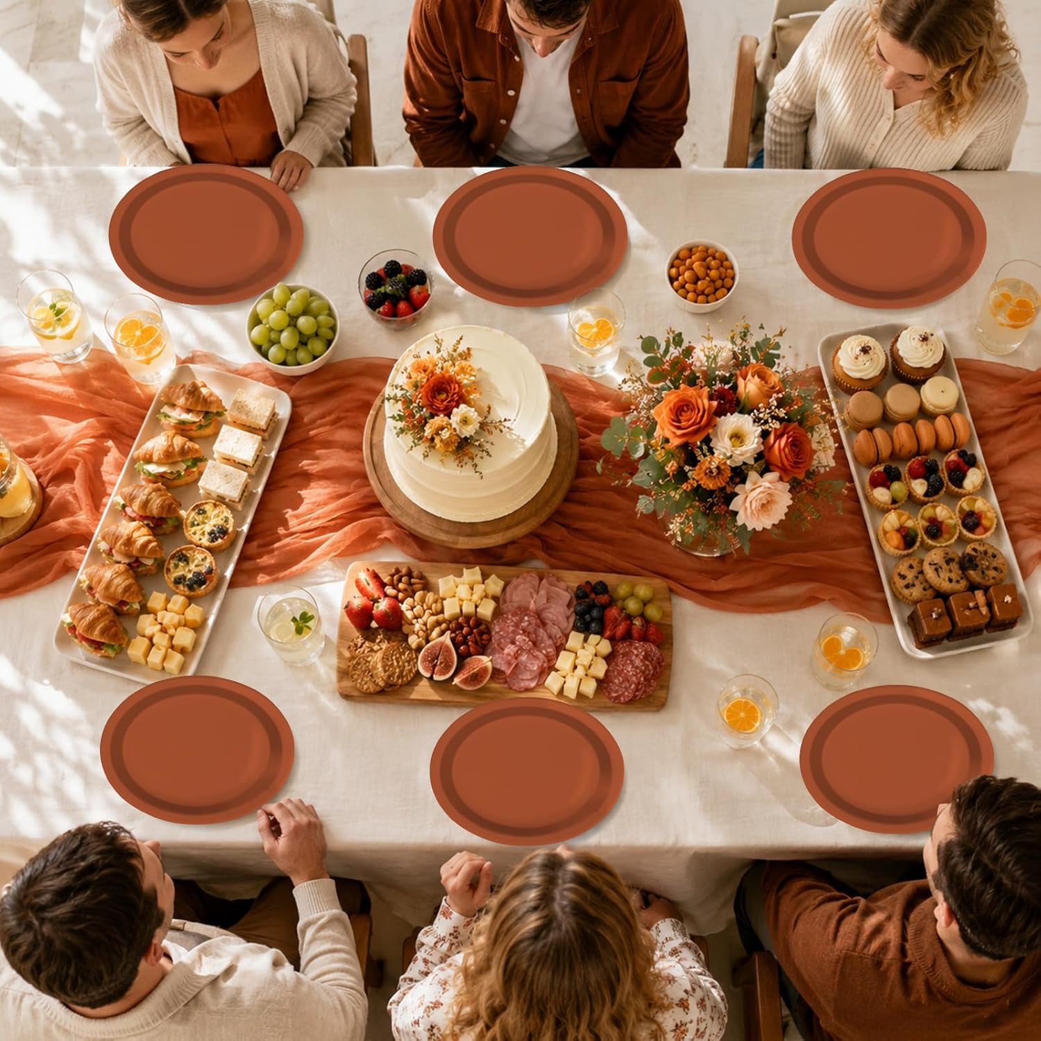 Fall party table set with the terracotta oval paper plates