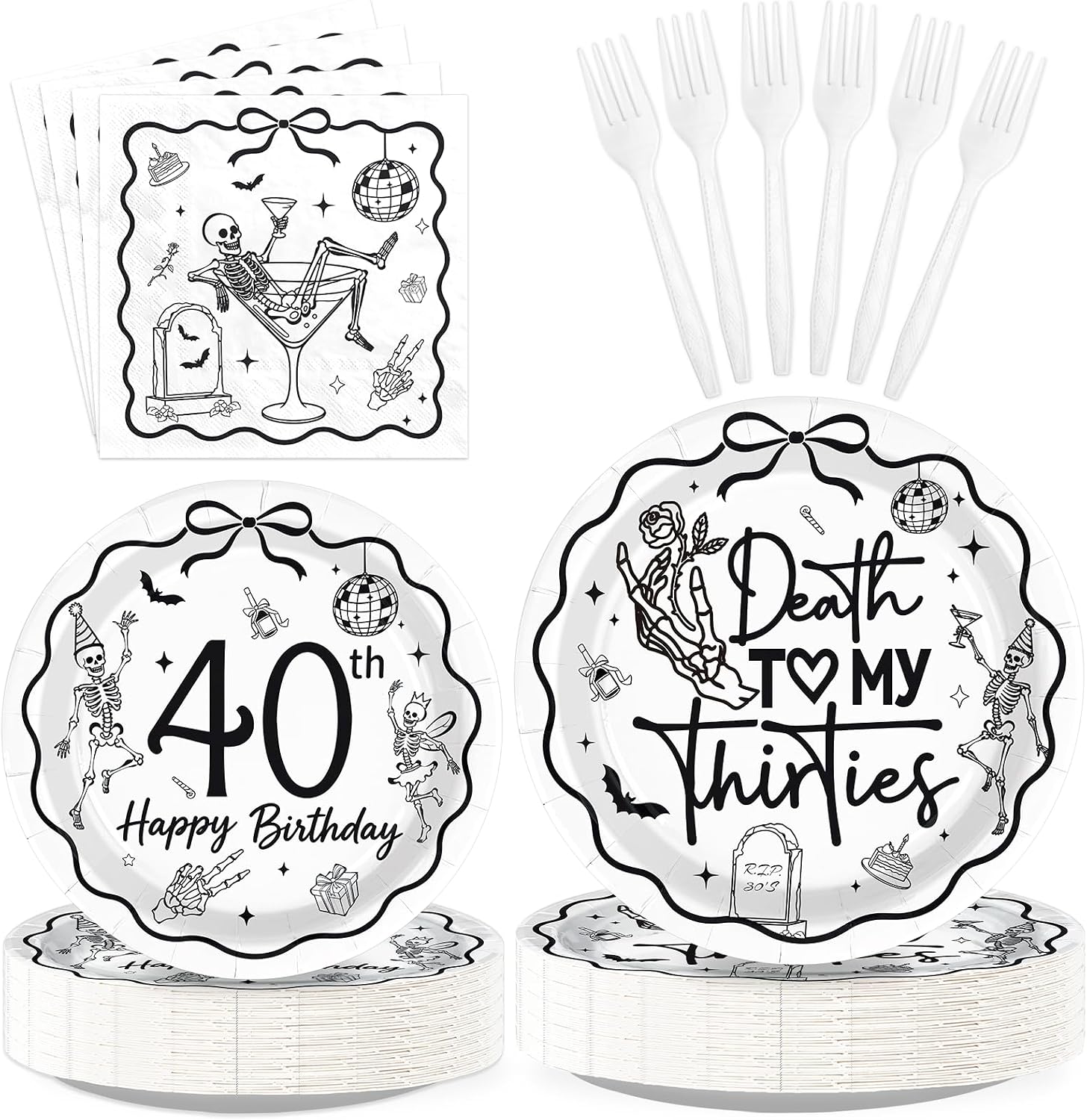 96 piece Death to My Thirties 40th birthday tableware set