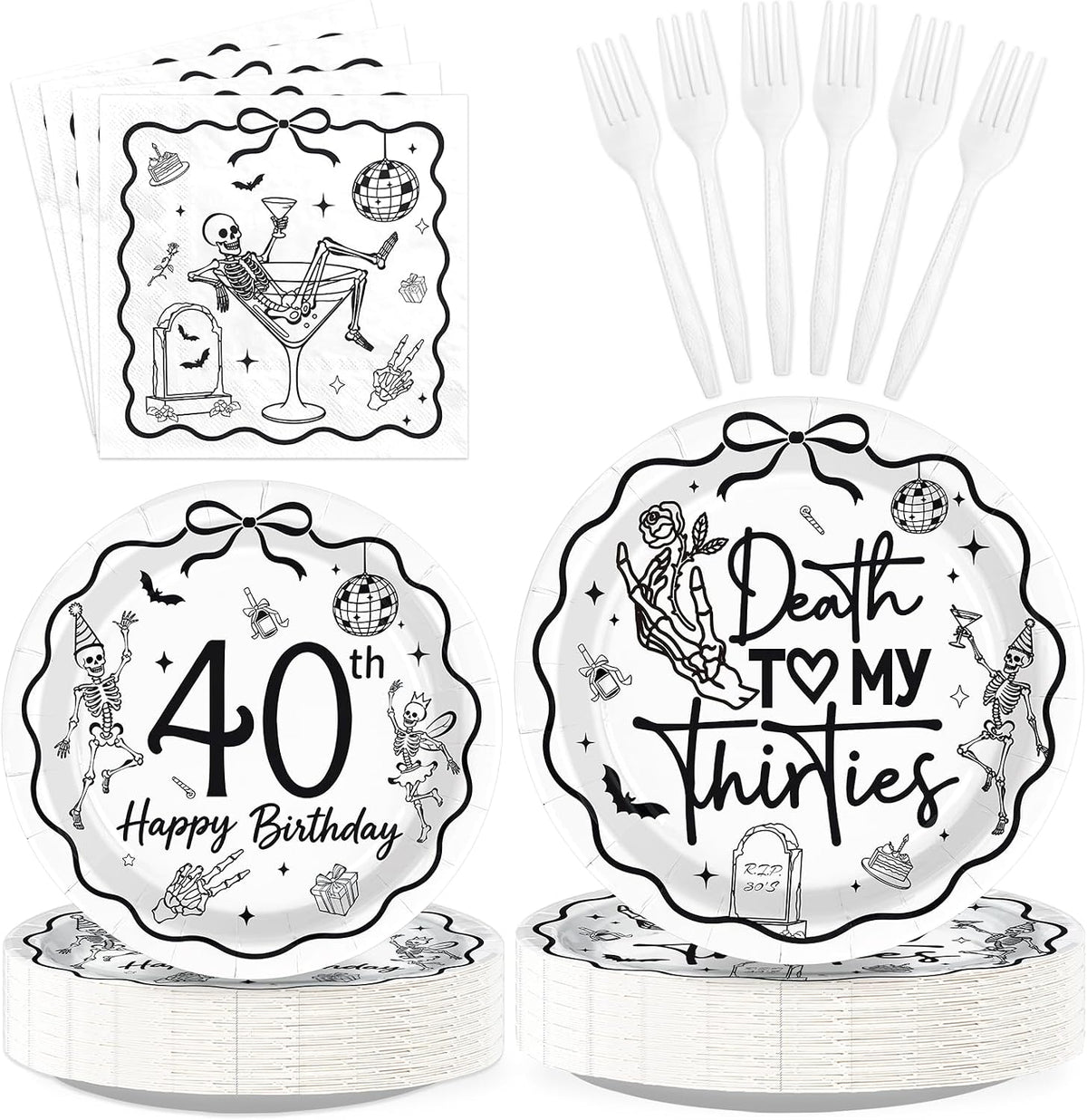 96 piece Death to My Thirties 40th birthday tableware set