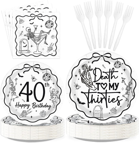 96 piece Death to My Thirties 40th birthday tableware set