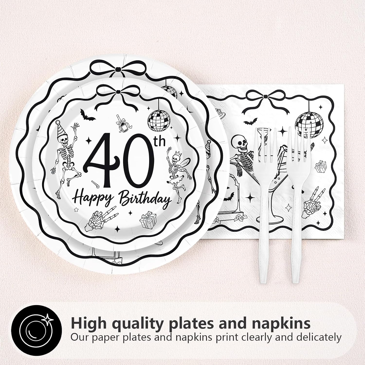 Black and white gothic 40th birthday dinner plate