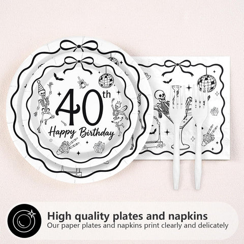 Black and white gothic 40th birthday dinner plate