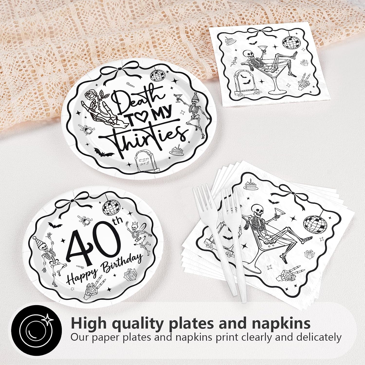 Death to My Thirties napkins with line art design