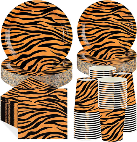 250Pcs Tiger Stripe Safari Jungle Party Supplies Serves 50 - Grencian