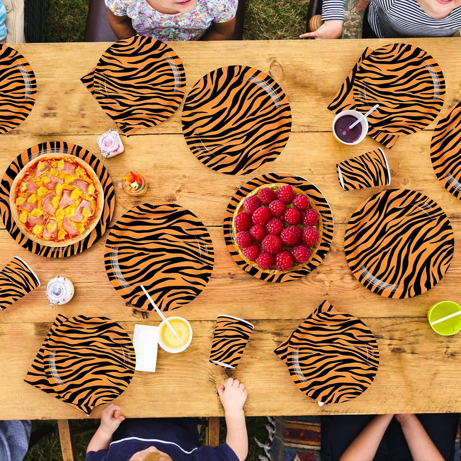 250Pcs Tiger Stripe Safari Jungle Party Supplies Serves 50 - Grencian