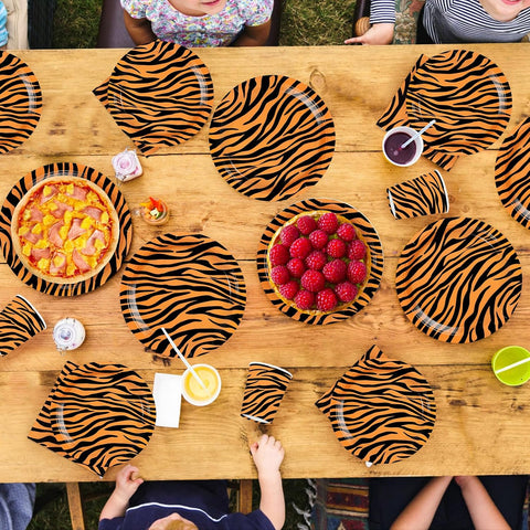 250Pcs Tiger Stripe Safari Jungle Party Supplies Serves 50 - Grencian