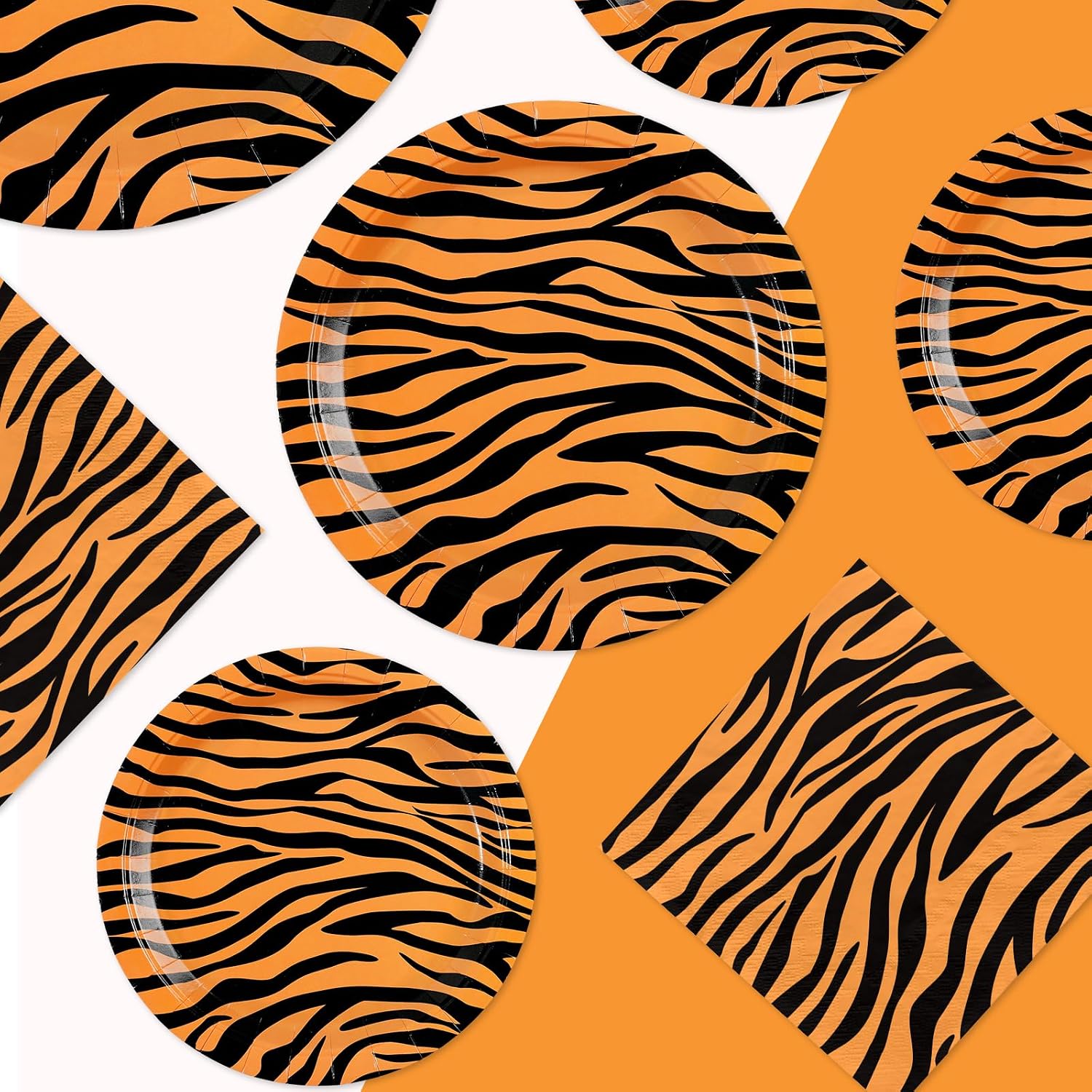 250Pcs Tiger Stripe Safari Jungle Party Supplies Serves 50 - Grencian