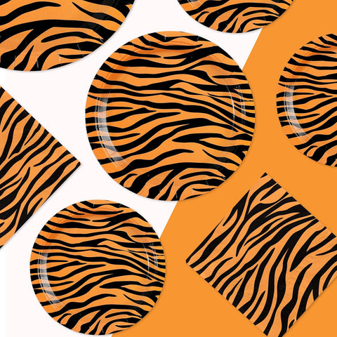 250Pcs Tiger Stripe Safari Jungle Party Supplies Serves 50 - Grencian