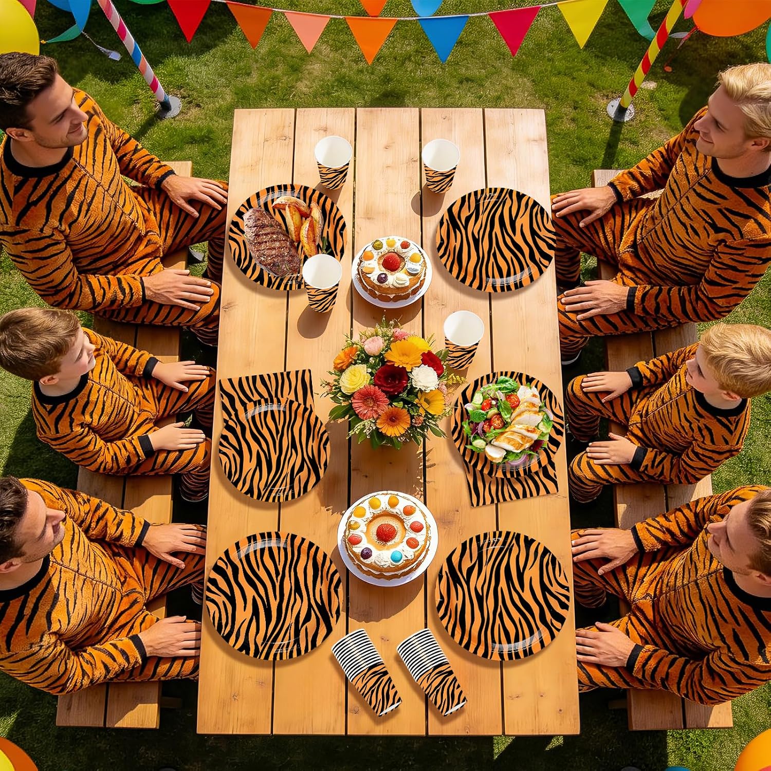 250Pcs Tiger Stripe Safari Jungle Party Supplies Serves 50 - Grencian