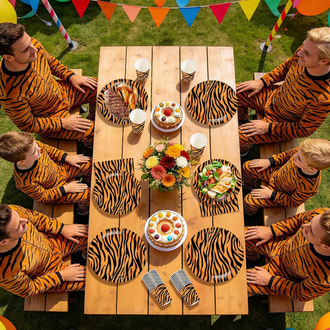 250Pcs Tiger Stripe Safari Jungle Party Supplies Serves 50 - Grencian