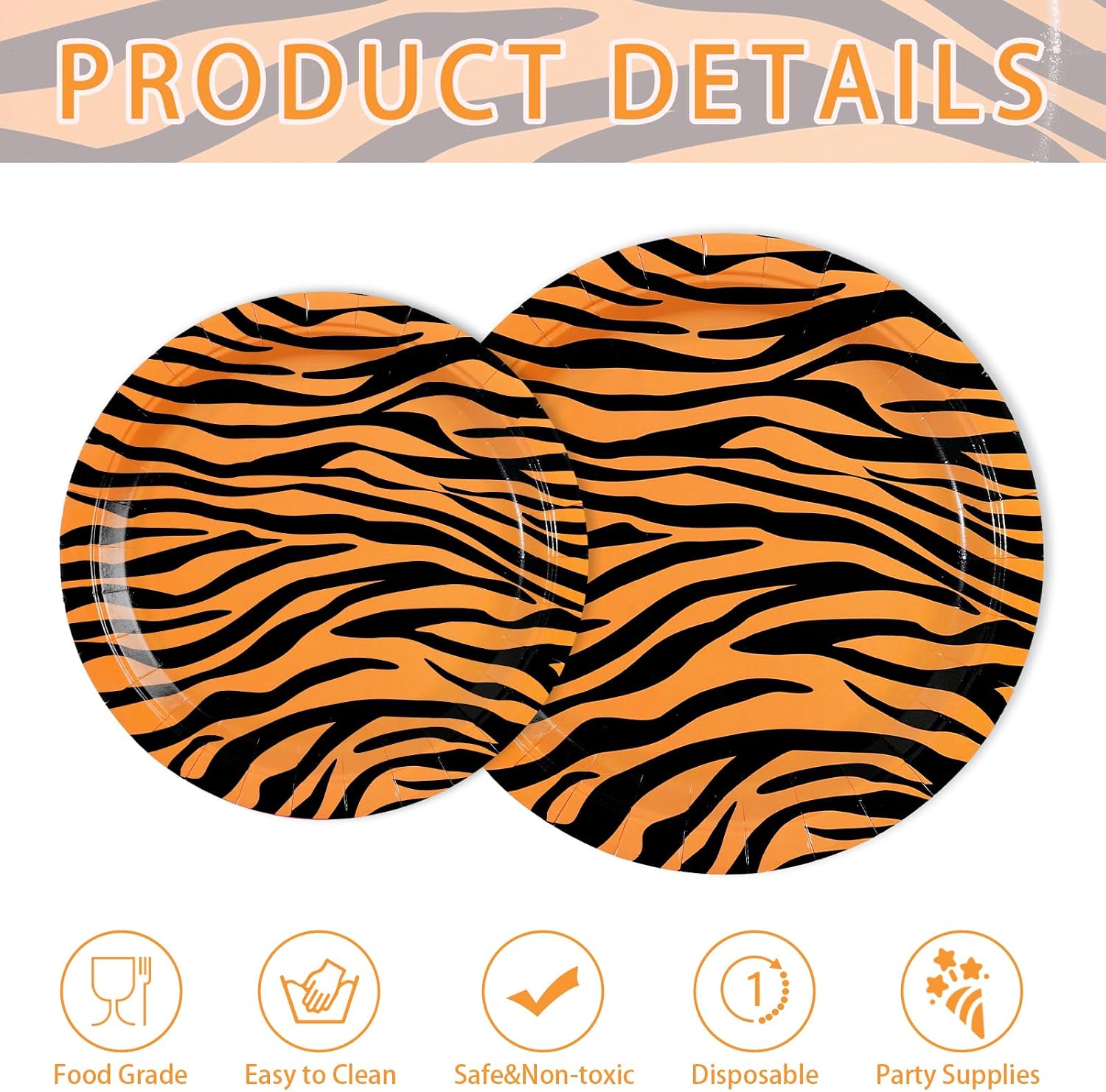 250Pcs Tiger Stripe Safari Jungle Party Supplies Serves 50 - Grencian