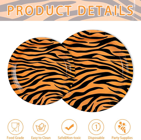 250Pcs Tiger Stripe Safari Jungle Party Supplies Serves 50 - Grencian