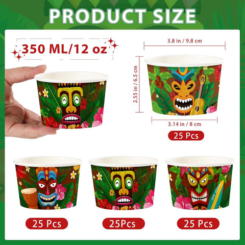 Stack of tiki 12oz disposable ice cream cups