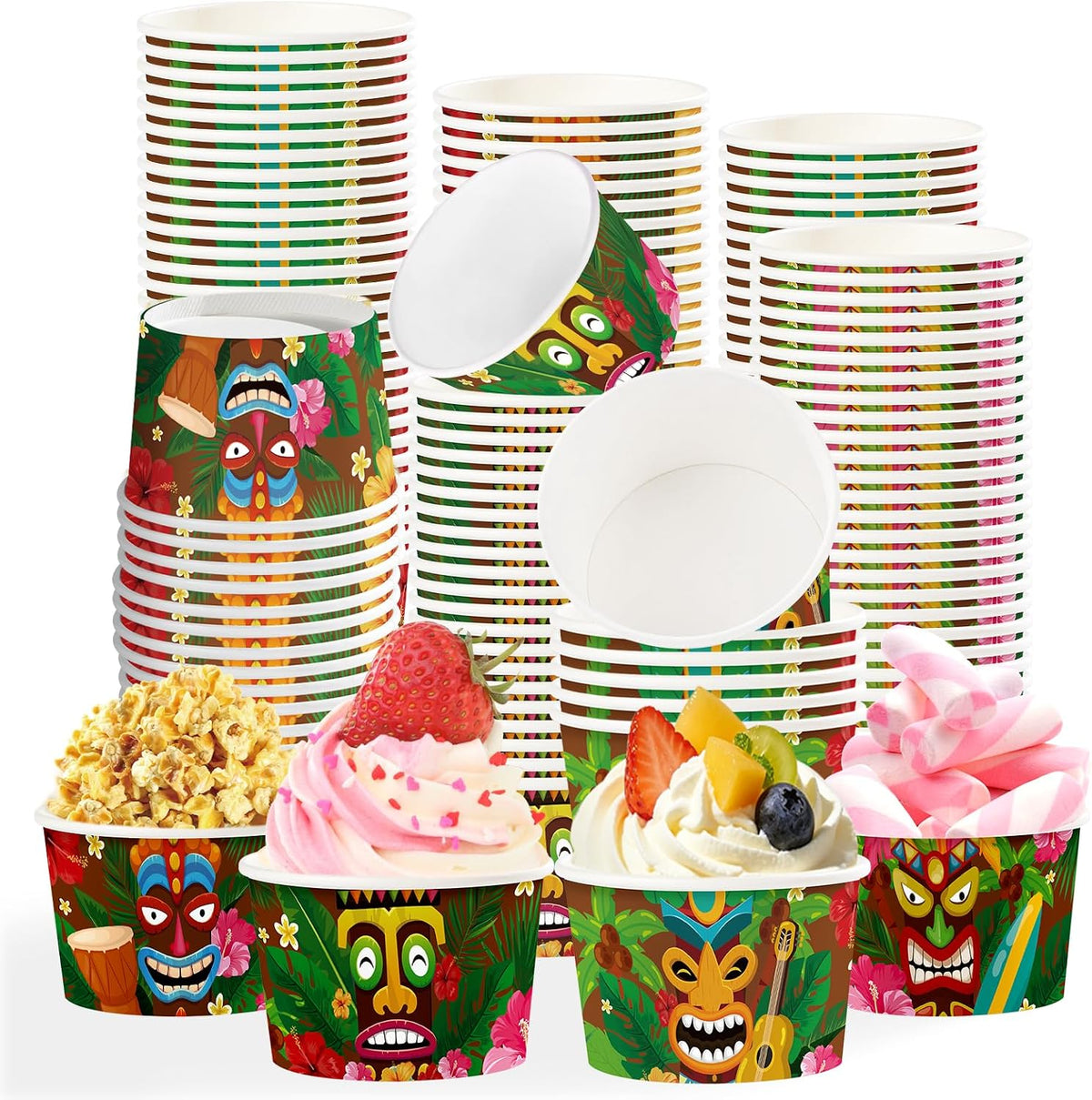Grencian 120-piece summer tiki ice cream cups with Hawaiian tropical design