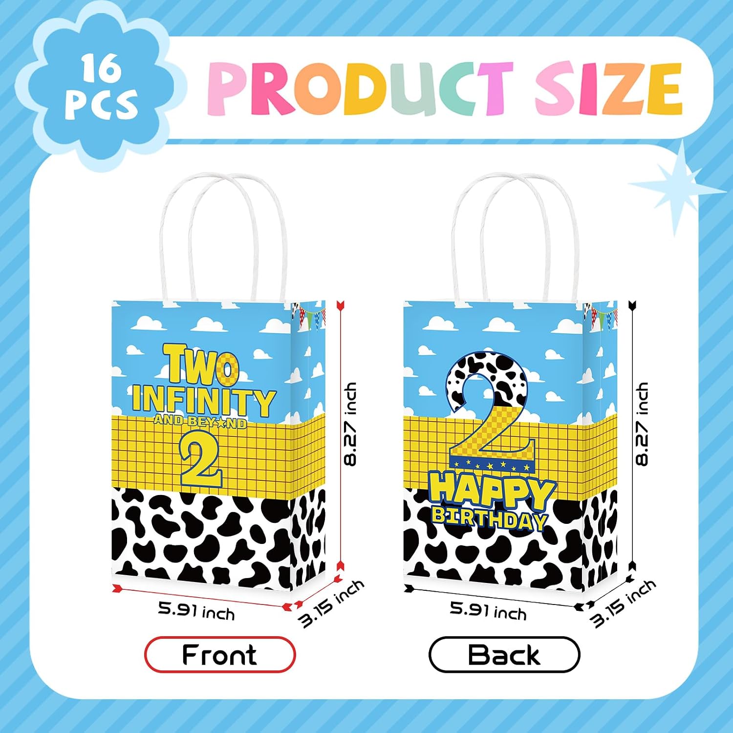 16Pcs Toy 2nd Birthday Goodie Bags Cartoon Sky Blue - Grencian