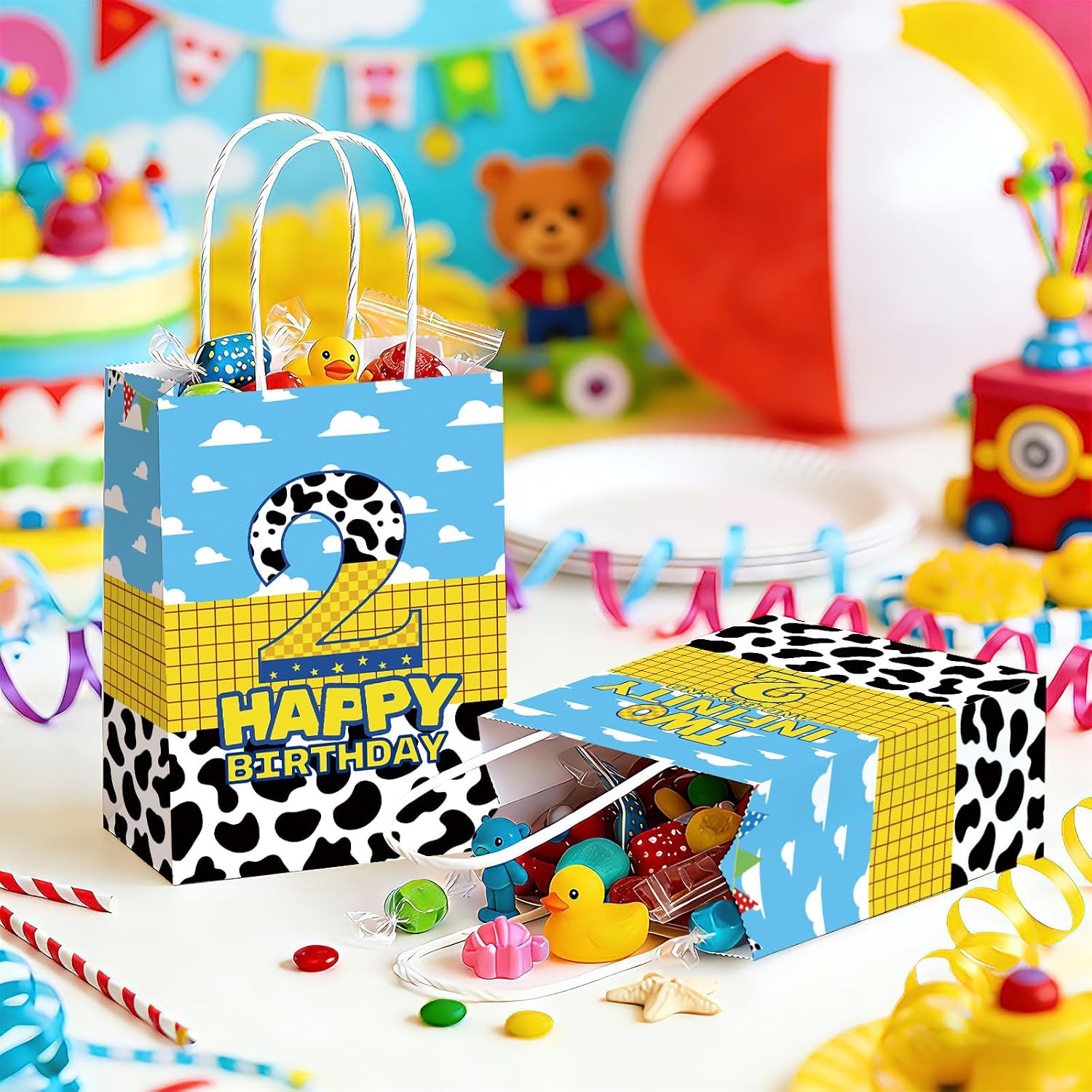 16Pcs Toy 2nd Birthday Goodie Bags Cartoon Sky Blue - Grencian