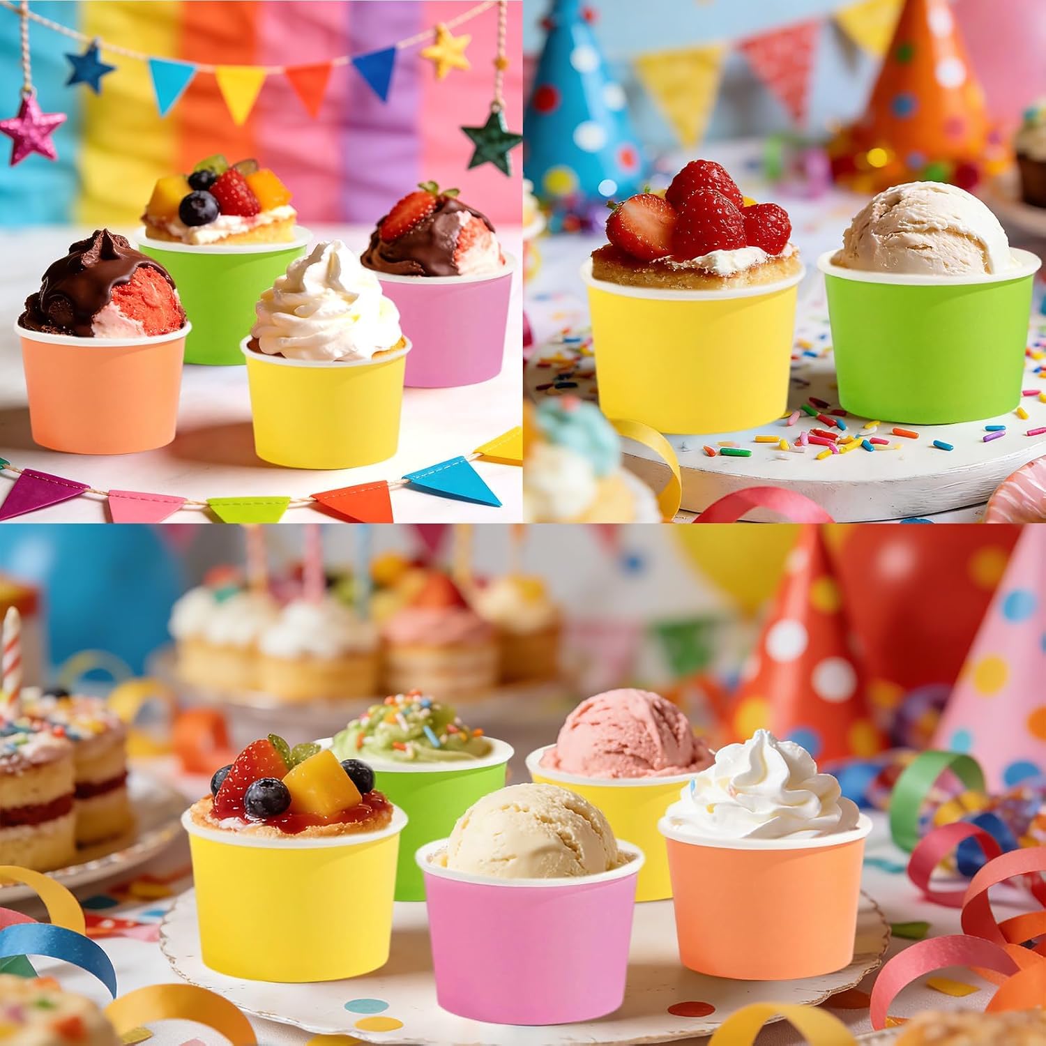 Summer birthday wedding party scene with tropical neon cups