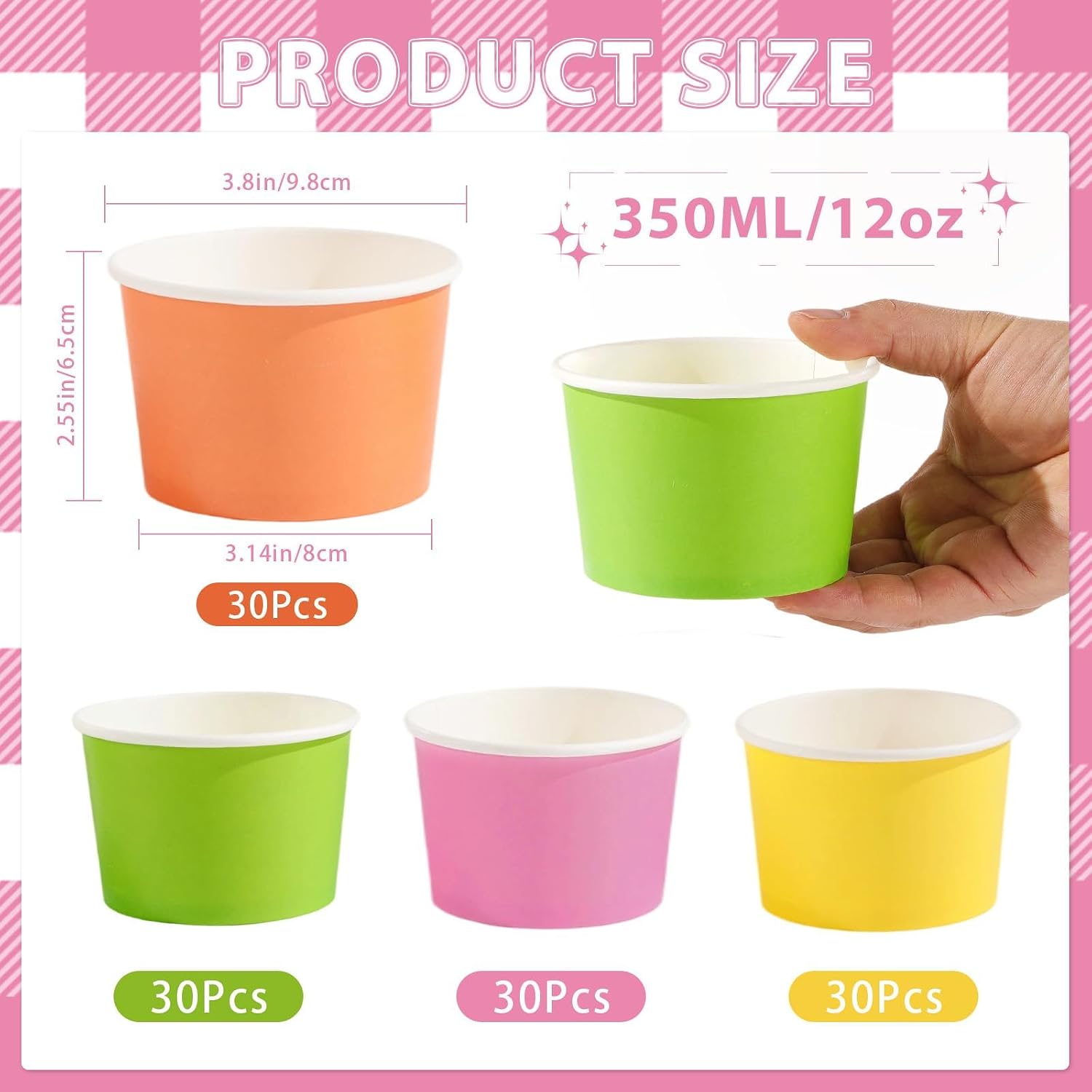 Neon dessert cups filled with ice cream on summer party table