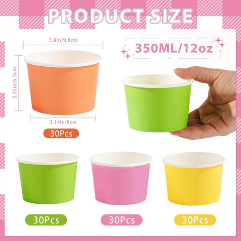 Neon dessert cups filled with ice cream on summer party table