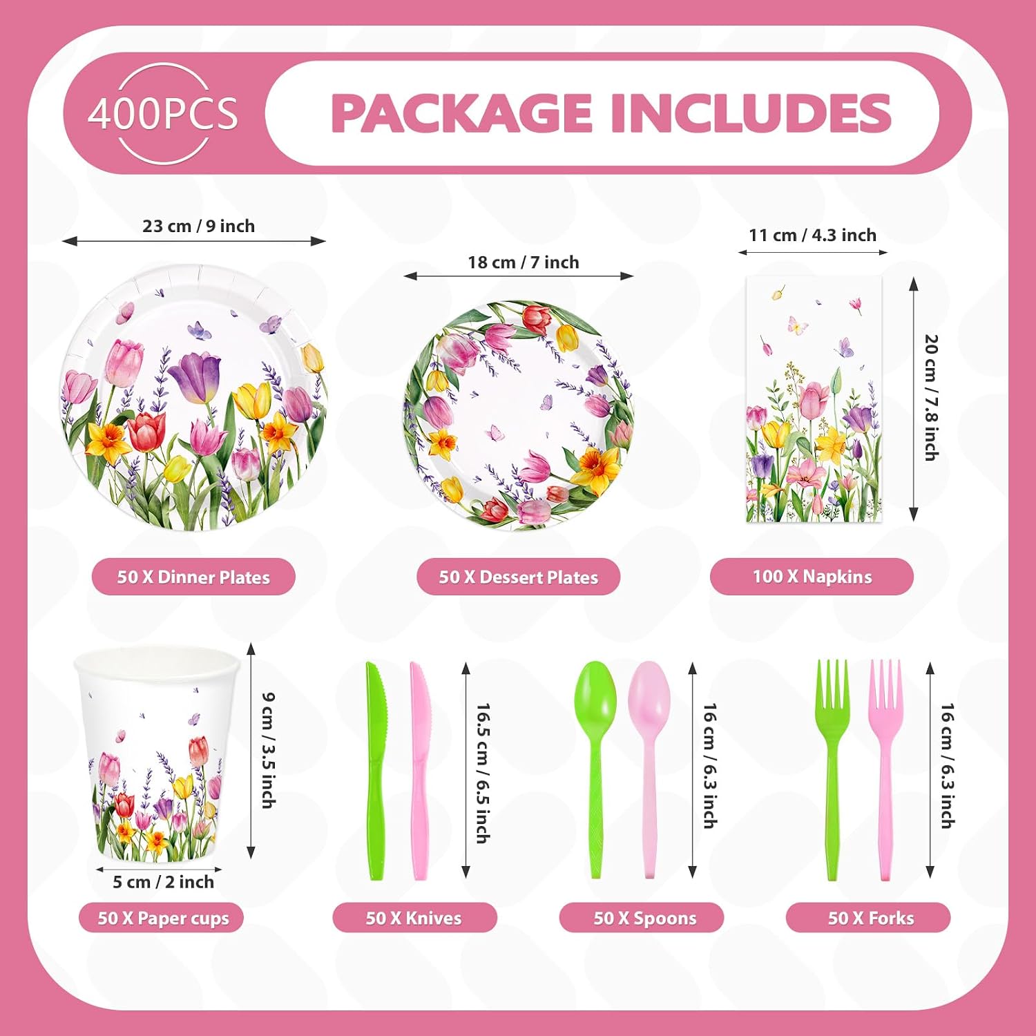 244Pcs Floral Tulip Party Supplies Lavender Serves 24 - Grencian