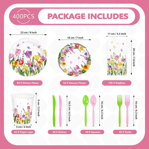244Pcs Floral Tulip Party Supplies Lavender Serves 24 - Grencian