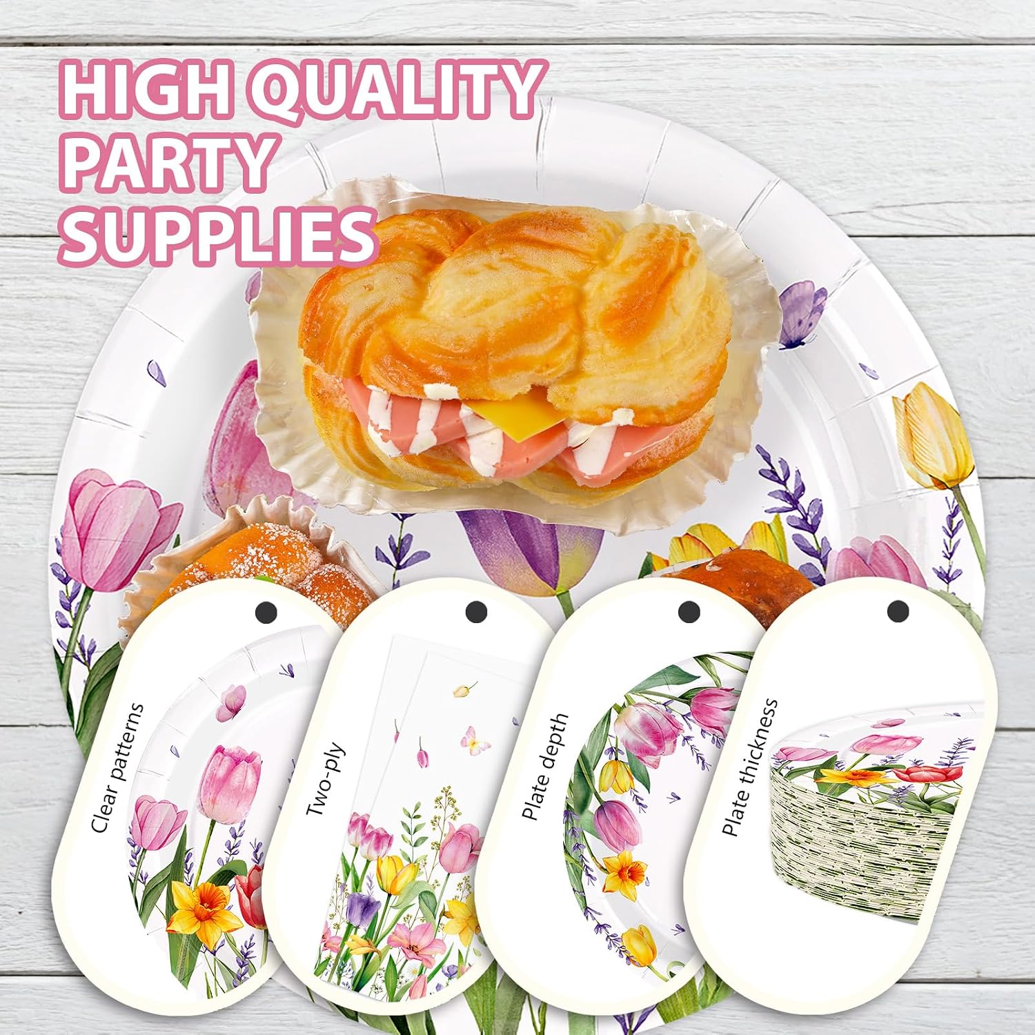 244Pcs Floral Tulip Party Supplies Lavender Serves 24 - Grencian
