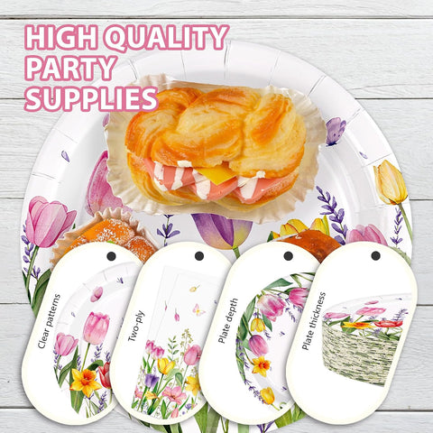 244Pcs Floral Tulip Party Supplies Lavender Serves 24 - Grencian