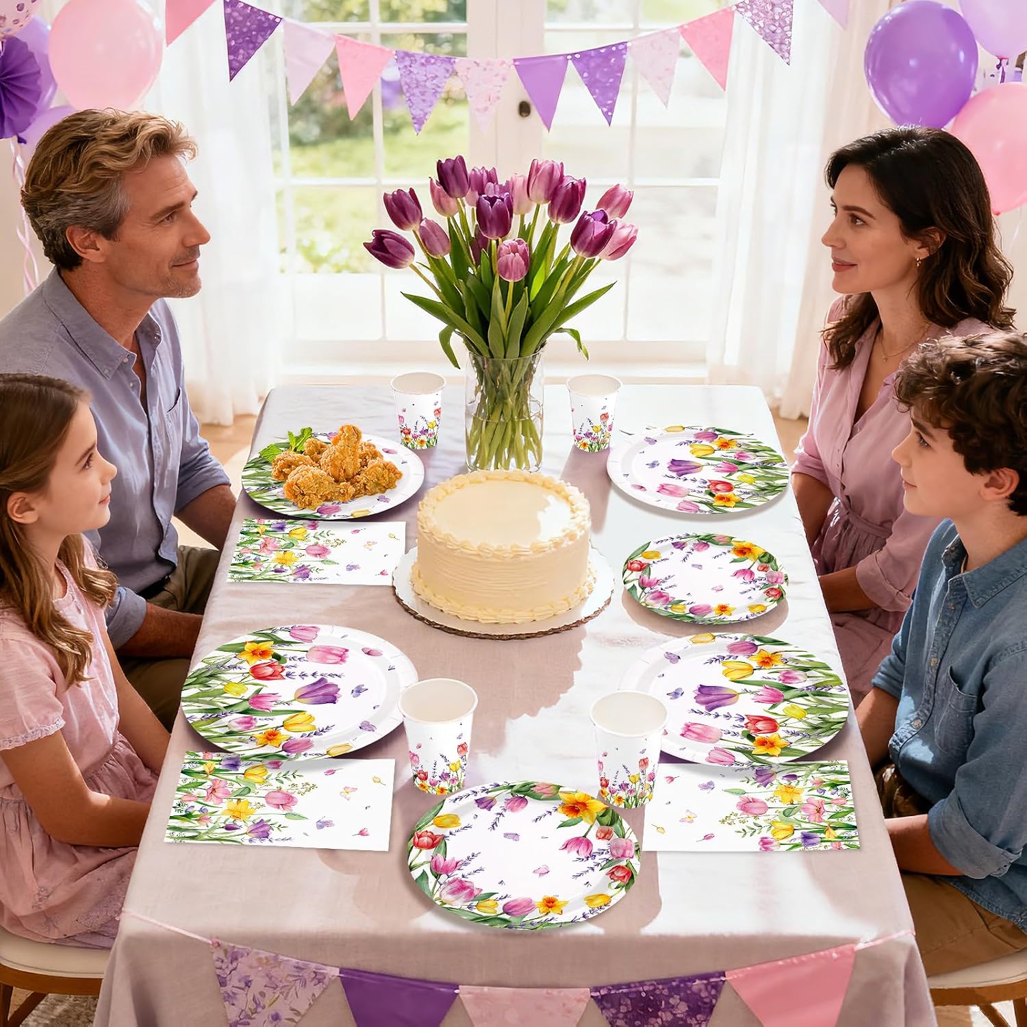 244Pcs Floral Tulip Party Supplies Lavender Serves 24 - Grencian