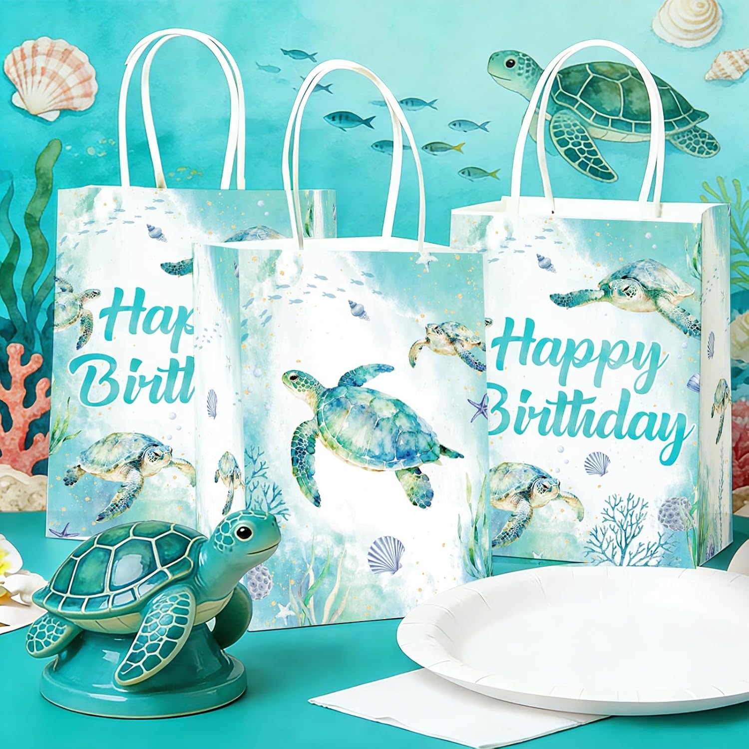 16Pcs Sea Turtle Birthday Goodie Bags Ocean Animal - Grencian